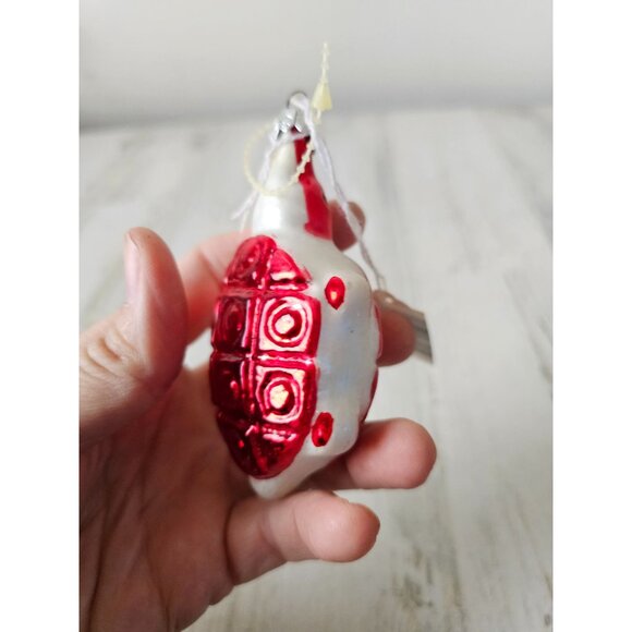 Vintage glass red turtle flocked ornament unique Poland Xmas tree - Picture 2 of 8